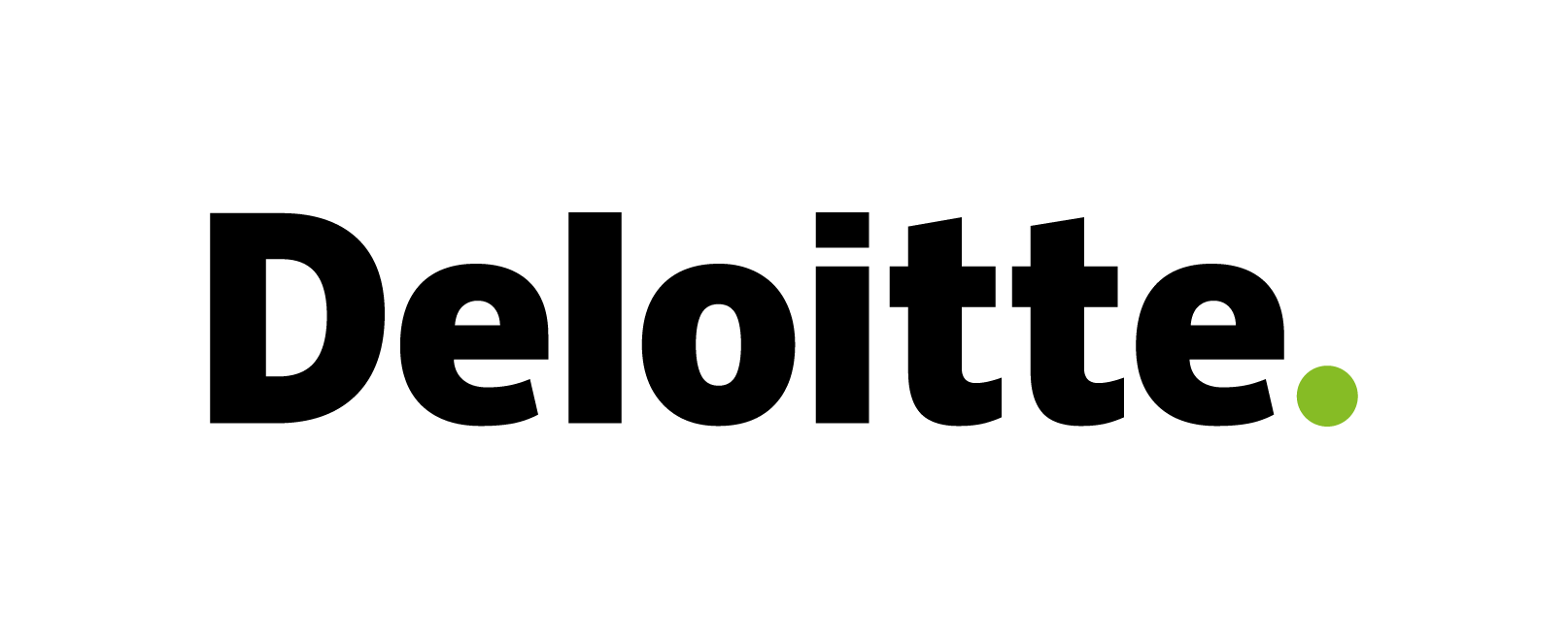 Deloitte company logo in black and white with a green dot.